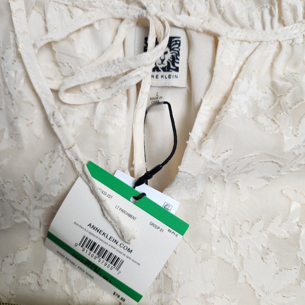 Anne Klein Double Ruffle Tie V Neck Flutter Sleeve Blouse Womens Size L NWT - Picture 5 of 7